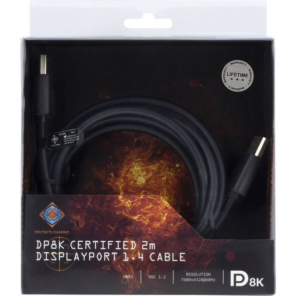 Deltaco DisplayPort 1.4 kabelis, 7680x4320 60Hz, 2m DELTACO GAMING juodas / GAM-060