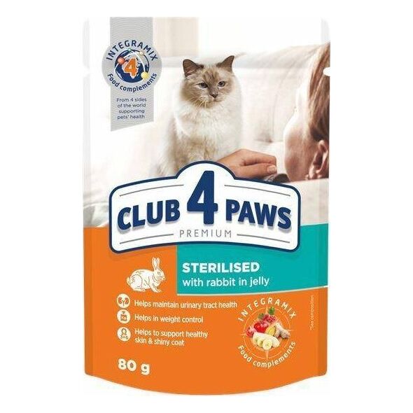 Club 4 Paws Club4Ł Kot Sterylizowany Saszetka 80g Królik