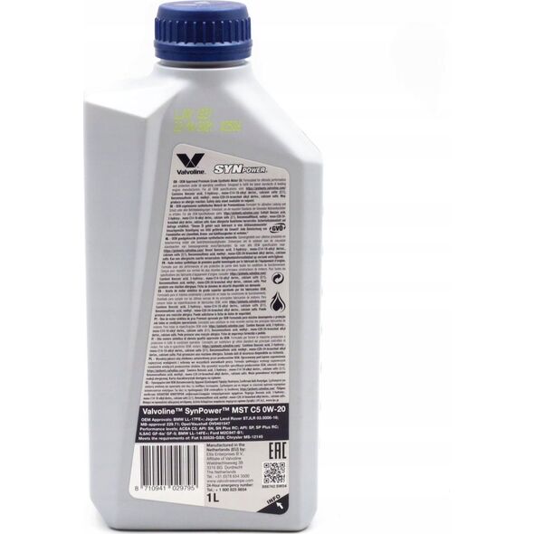 Valvoline Alyva varikliui SYNPOWER MST C5 0W20 1L, Valvoline