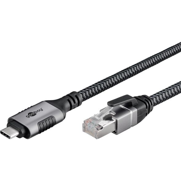 Adapter AV Goobay Goobay 70697 zmieniacz płci / kabli USB C RJ-45 Czarny, Srebrny