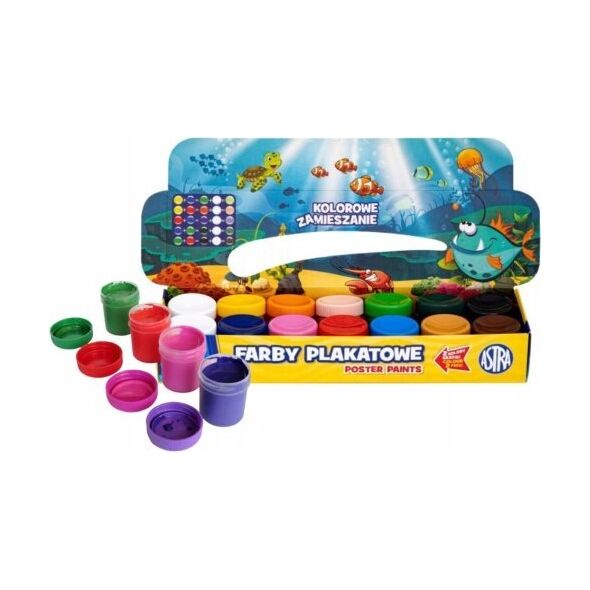 Astra Farby plakatowe szkolne 20 ml 12 + 2 kolory intensywne kolory