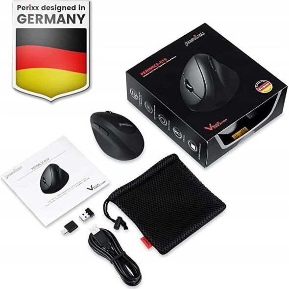 Mysz Perixx Perixx PERIMICE-819, PERIMICE-819 - Wireless ergonomic vertical Mouse with Silent Click and small Design- Multi-Device, black