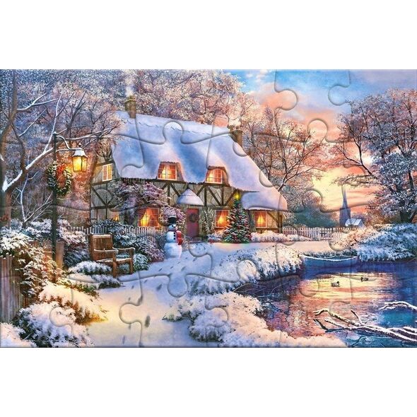 Castorland Puzzlowa kartka pocztowa Winter Cottage