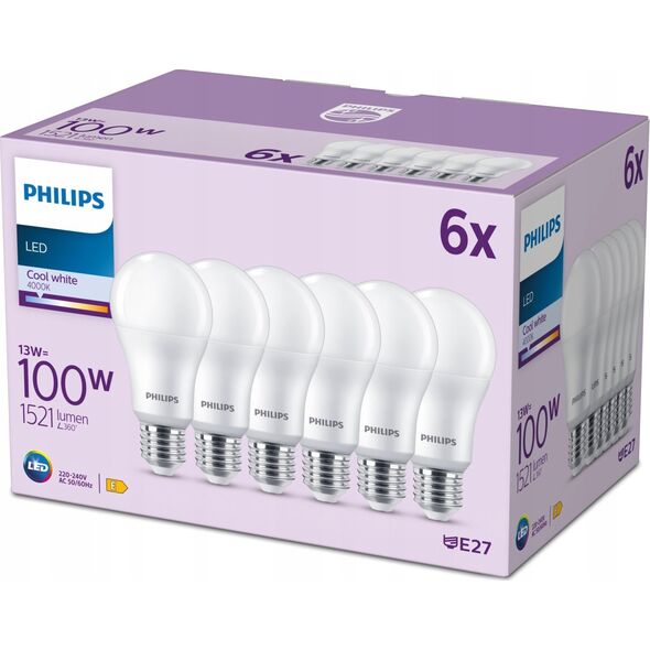 Signify Philips LED classic Lampe 100W E27 Kaltweiß 1521lm matt 6er P
