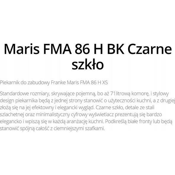 Piekarnik Franke Įmontuojama orkaitė Franke FMA 86 H BK
