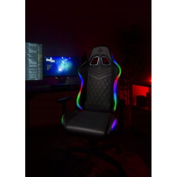 Fotel Deltaco Žaidimų kėdė DELTACO GAMING Baltas LINE, RGB, kaklo pagalvėlė, nugaros pagalvėlė, balta / GAM-080-W