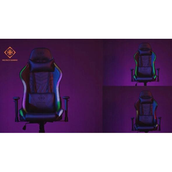 Fotel Deltaco Žaidimų kėdė DELTACO GAMING Baltas LINE, RGB, kaklo pagalvėlė, nugaros pagalvėlė, balta / GAM-080-W