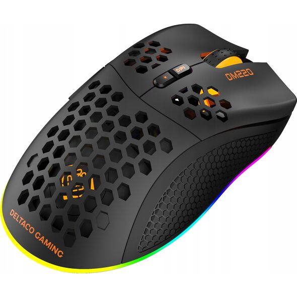Mysz Deltaco Belaidė itin lengva žaidimų pelė DELTACO GAMING DM220, 70g svorio, RGB, SPCP6651, 400-6400 DPI, 1000 Hz, juoda / GAM-120