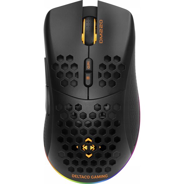 Mysz Deltaco Belaidė itin lengva žaidimų pelė DELTACO GAMING DM220, 70g svorio, RGB, SPCP6651, 400-6400 DPI, 1000 Hz, juoda / GAM-120