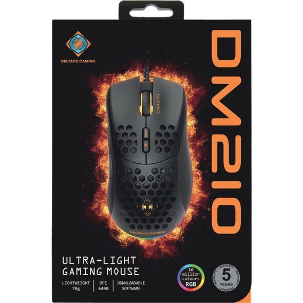 Mysz Deltaco Pelė DELTACO GAMING su laidu, 6400 DPI, RGB, USB, juoda / GAM-108