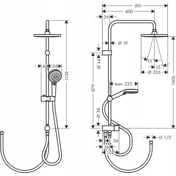 Zestaw prysznicowy Hansgrohe Dušo komplektas Hansgrohe Vernis Blend Showerpipe 200 1jet Reno EcoSmart, juodas matinis, 26099670