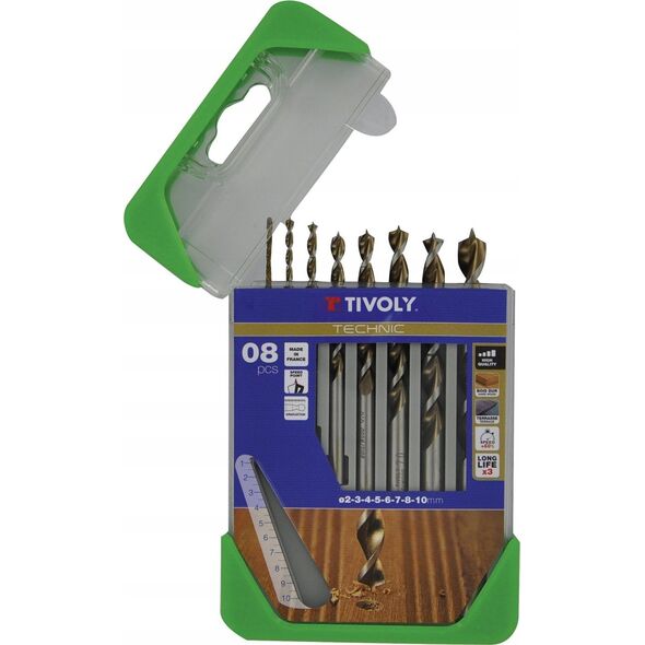 Wiertło Tivoly Tivoly Medžio grąžtų rinkinys 2 - 10mm, 8 vnt, HSS, sugraduotas