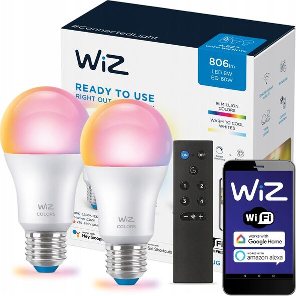 Signify WiZ White & Color 60W E27 A60 Standardform 2er +Remote Control