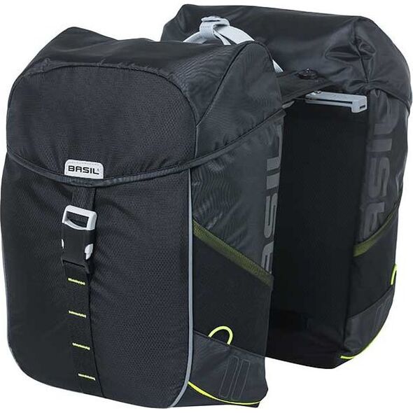 Basil Sakwa turystyczna podwójna BASIL MILES DOUBLE PANNIER BAG 32L MIK System (ready to go), 100% wodoodporna black lime (NEW 2024)