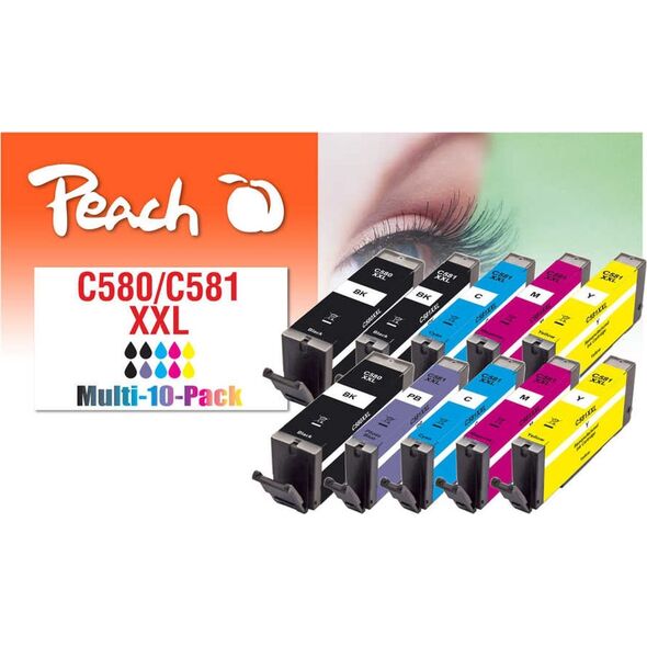 Peach Peach PI100-437 nabój z tuszem 10 szt. Zamiennik Ekstra (Super) Wysoka wydajność Czarny, Cyjan, Purpurowy, Foto niebieski, Żółty