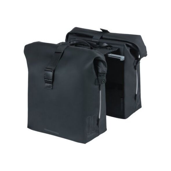 Basil Sakwa podwójna BASIL SOHO DOUBLE PANNIER BAG NORDLICHT MIK, MIK System (ready to go) 41L 100% wodoodporna night black oświetlenie Nordlicht Technology