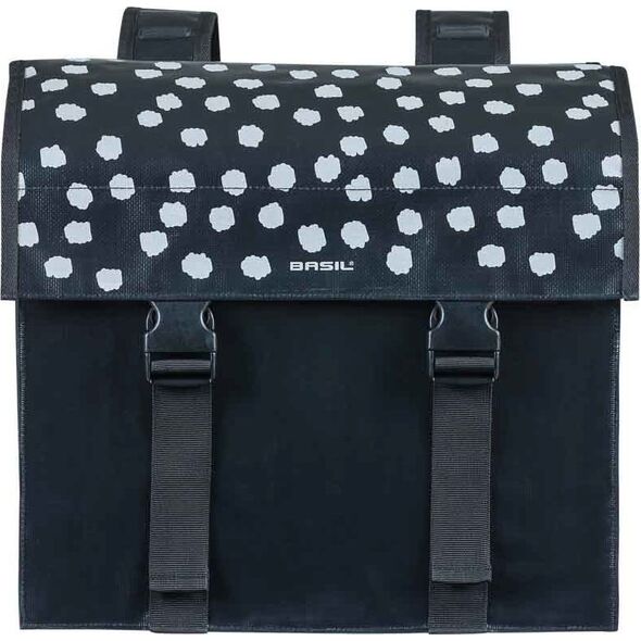 Basil Sakwa miejska podwójna BASIL URBAN LOAD DOUBLE PANNIER BAG 48-53L, Universal Bridge System, 100% wodoodporna, black reflective/black (NEW 2024)