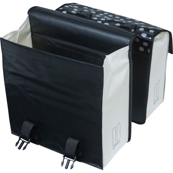 Basil Sakwa miejska podwójna BASIL URBAN LOAD DOUBLE PANNIER BAG 48-53L, Universal Bridge System, 100% wodoodporna, black reflective/black (NEW 2024)