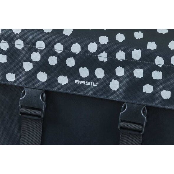 Basil Sakwa miejska podwójna BASIL URBAN LOAD DOUBLE PANNIER BAG 48-53L, Universal Bridge System, 100% wodoodporna, black reflective/black (NEW 2024)