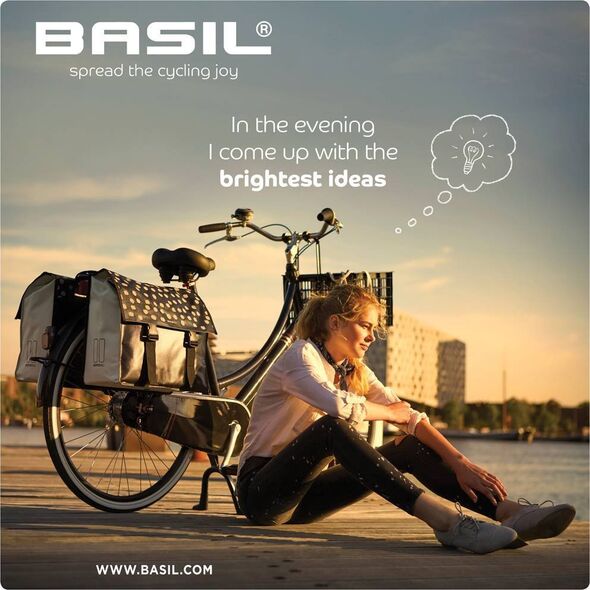 Basil Sakwa miejska podwójna BASIL URBAN LOAD DOUBLE PANNIER BAG 48-53L, Universal Bridge System, 100% wodoodporna, black reflective/black (NEW 2024)
