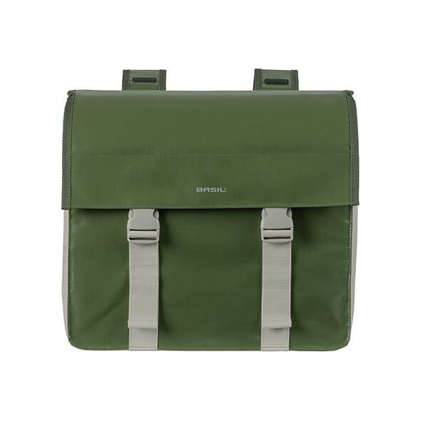Basil Sakwa miejska podwójna BASIL URBAN LOAD DOUBLE PANNIER BAG 48-53L, Universal Bridge System, 100% wodoodporna, moss green/sand (NEW 2024)