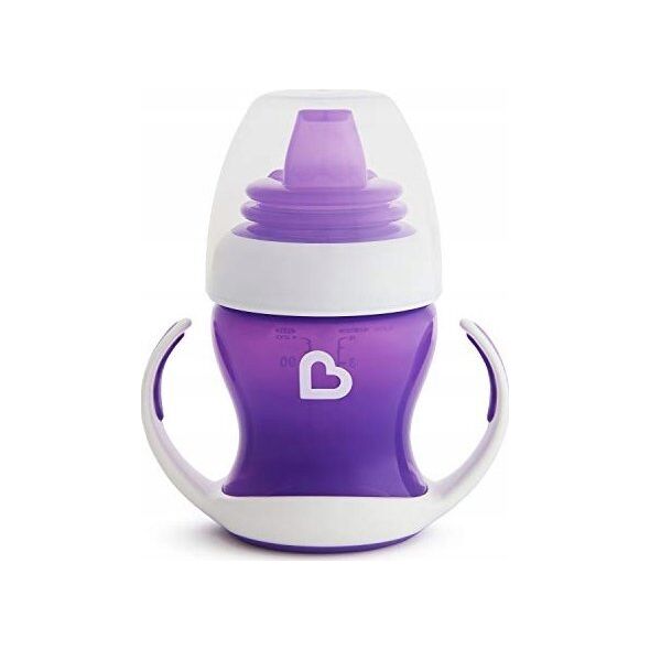Munchkin MUNCHKIN mokomoji gertuvė su rankenomis ir minkštu snapeliu, Gentle Transition, violetinė, 4mėn+, 118 ml, 012550WWW