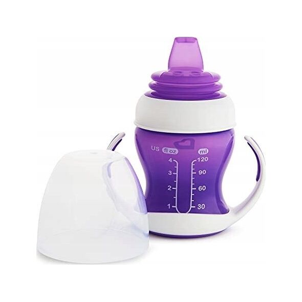 Munchkin MUNCHKIN mokomoji gertuvė su rankenomis ir minkštu snapeliu, Gentle Transition, violetinė, 4mėn+, 118 ml, 012550WWW