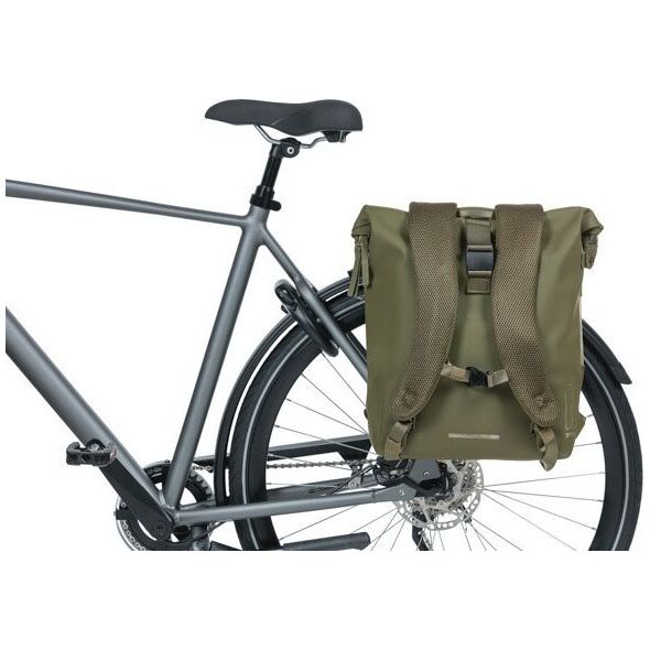 Basil Plecak/Sakwa rowerowa BASIL SOHO BACKPACK NORDLICHT17L, mocowanie na haki Hook-On System, wodoodporny poliester, oświetlenie, moss green (NEW 2024)