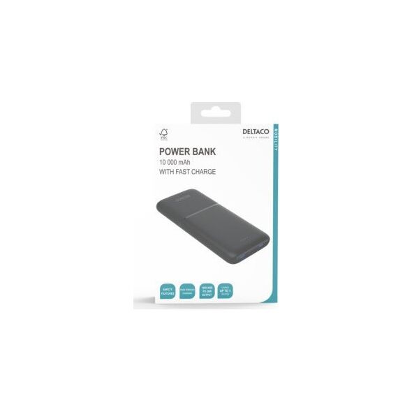 Powerbank Deltaco Išorinė baterija DELTACO 10 000 mAh, 2 x USB-A 18 W, 1 x USB-C PD 20 W / PB-C1007