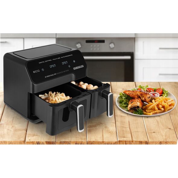 Frytkownica beztłuszczowa ECG ECG AF 8300 Dual Fry Hot air fryer, 5.2 L + 3.1 L, temperature setting 80-200 °C, 60 min timer