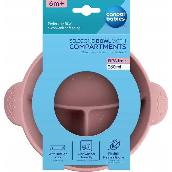 Canpol CANPOL BABIES silikoninis neslystantis dubenėlis DOTS, 3 skyrių, 360 ml, 51/403_pink