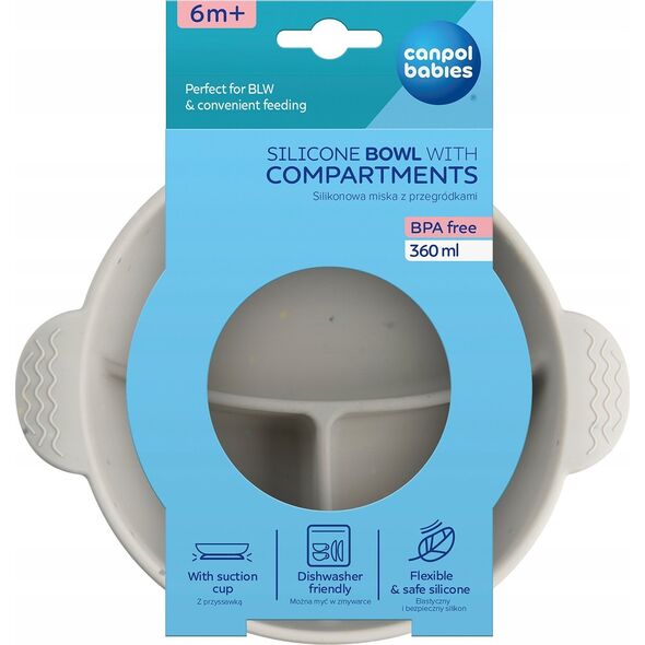 Canpol CANPOL BABIES silikoninis neslystantis dubenėlis DOTS, 3 skyrių, 360 ml, 51/403_grey