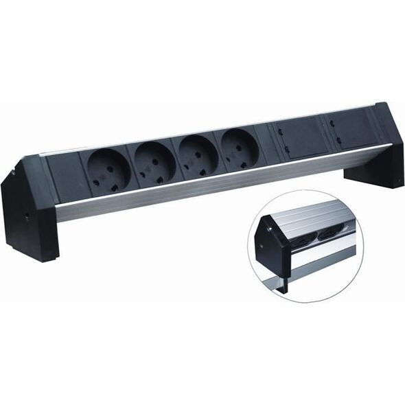 Kabel zasilający Retex Retex 24155804 rozdzielacz zasilania PDU 4 x gniazdo sieciowe Aluminium, Czarny