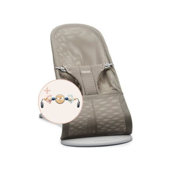 BabyBjorn BABYBJORN gultukas BLISS Mesh, pilkas/beige + žaislas, 606102