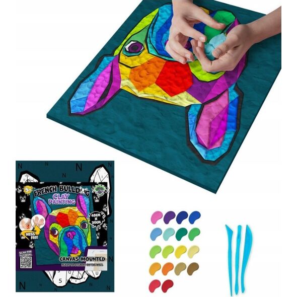 Planet Splat Planet paveikslas iš modelino, Prancūzų Buldogas 30x40cm