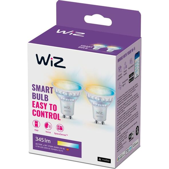 Signify WiZ White GU10 Tunable 60W Glas Zweierpack