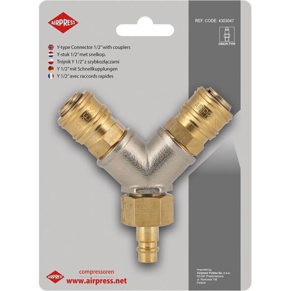 Sprężarka Airpress TRÃJNIK TYP Y 1/2' Z SZYBKOZÅÄCZAMI I WTYKIEM EURO