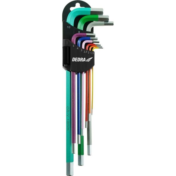 Dedra Klucze sześciokątne extra dług.kolor 1.5-10mm zestaw 9szt,S2