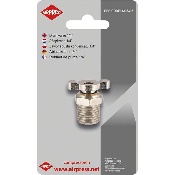 Sprężarka Airpress ZAWÃR SPUSTU KONDENSATU 1/4' BLISTER (SPR. 24L)