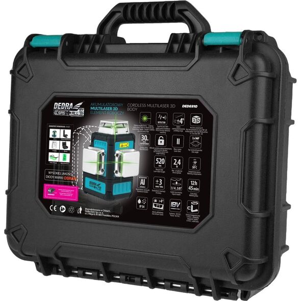 Dedra Multilaser 3D 18V, zielony, walizka SAS