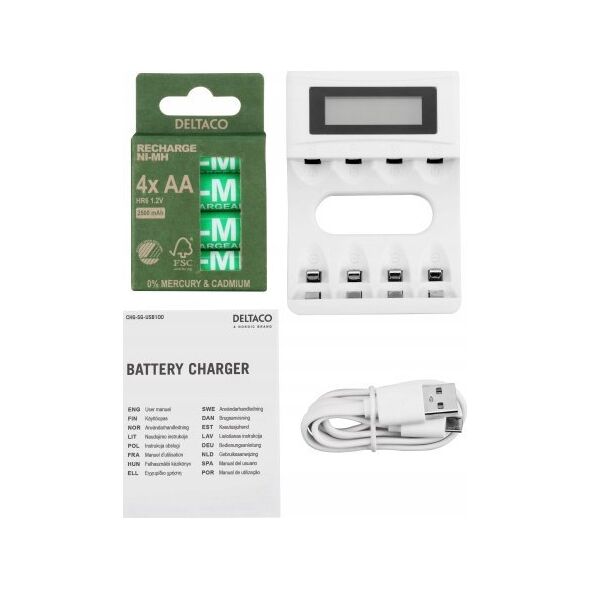 Ładowarka Deltaco USB Battery charger for 4xAA/AAA Ni-MH/N