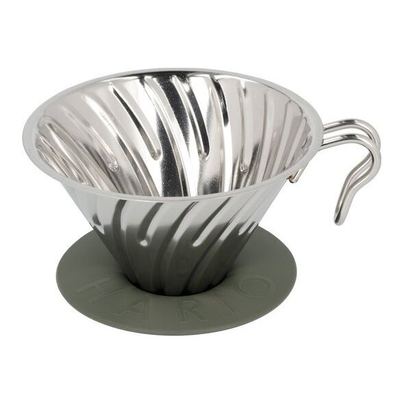 Hario Hario - Metalowy Drip V60-02 Outdoor srebrny z silikonową podstawką