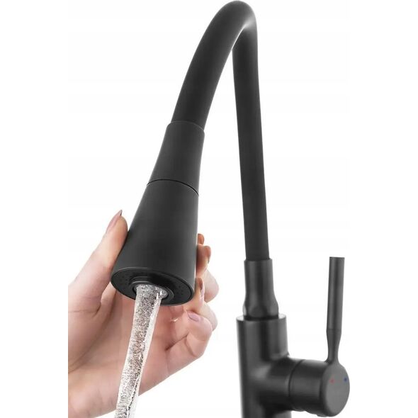 Invena Bateria zlewozmywakowa POGO PLUS z ruchomą 2F wylewką czarna