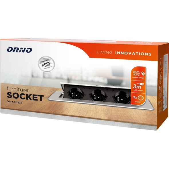 Energizer ORNO SOCKETS INSERTED INTO THE COUNTERTOP 3x2P+WITH FLOW RANT FRE 3 M SILVER
