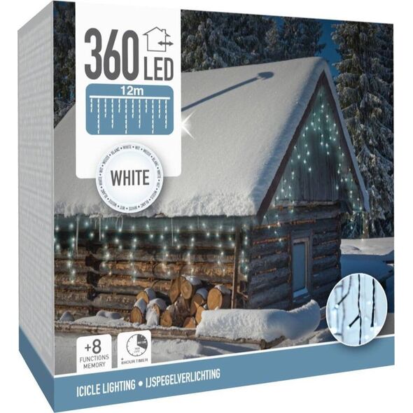 Koopman LAMPKI CHOINKOWE KURTYNA ŚWIETLNA ZEW 360 LED STEROWNIK TIMER ZIMNY BIAŁY KABEL ZIELONY