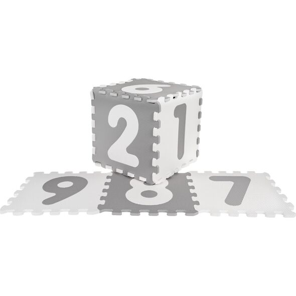 Mata biało-szara z 9 Puzzli dla dzieci 10m+ Wyjmowane cyfry litery + Pianka EVA + Powłoka antybakteryjna Ag+