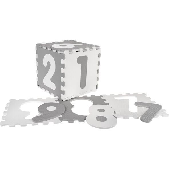 Mata biało-szara z 9 Puzzli dla dzieci 10m+ Wyjmowane cyfry litery + Pianka EVA + Powłoka antybakteryjna Ag+