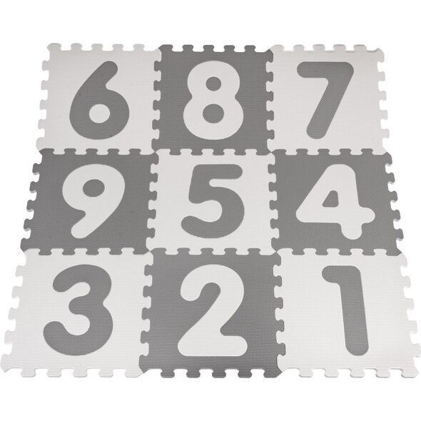 Mata biało-szara z 9 Puzzli dla dzieci 10m+ Wyjmowane cyfry litery + Pianka EVA + Powłoka antybakteryjna Ag+