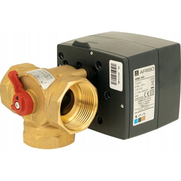 Afriso Zawór mieszający 3-drogowy obrotowy ARV 385 Vario ProClick + ARM 343 ProClick, DN32, Rp1 1/4", Kvs 7,5-19