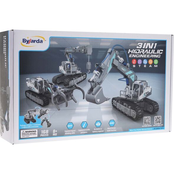 Triton Zestaw Pojazdów Budowlanych do Składania 3w1 dla dzieci 8+ Hydrauliczne zasilanie + Części konstrukcyjne 168 el.